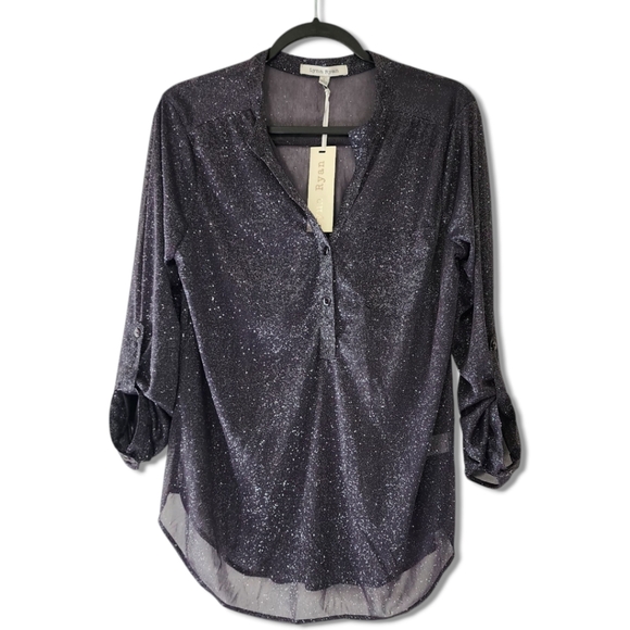 Lynn Ryan Sheer Black Blouse with Silver Glitter Size Large (L) Long Sleeve NWT - Picture 1 of 12